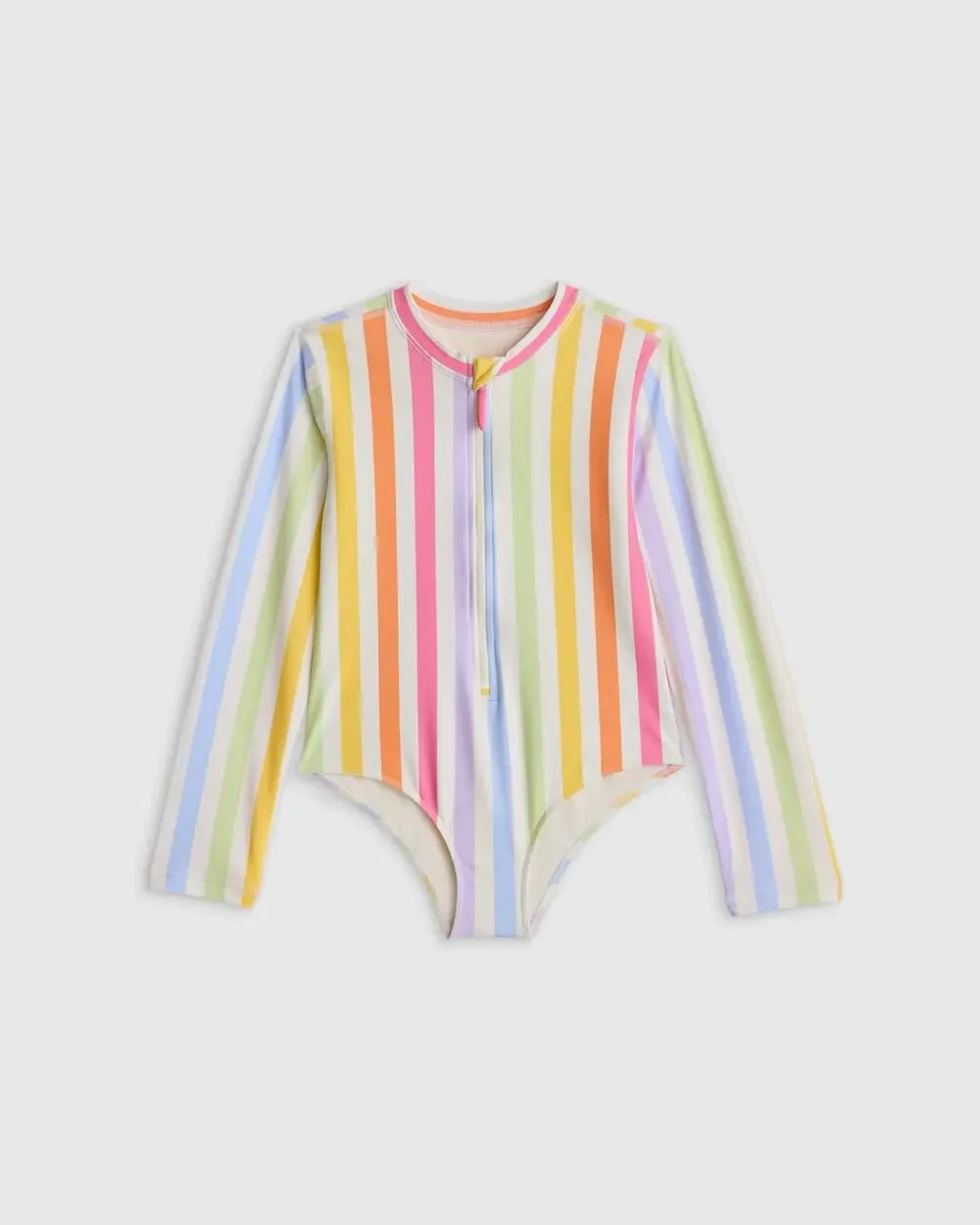 NWT Quince Long Sleeve Zip-Up Swimsuit Rashguard Rainbow Stripe  UPF 50+ Size 6
